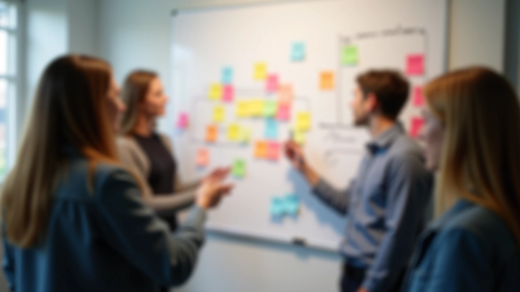 Team aan het brainstormen met post-its op muur, kleurrijke notities zichtbaar